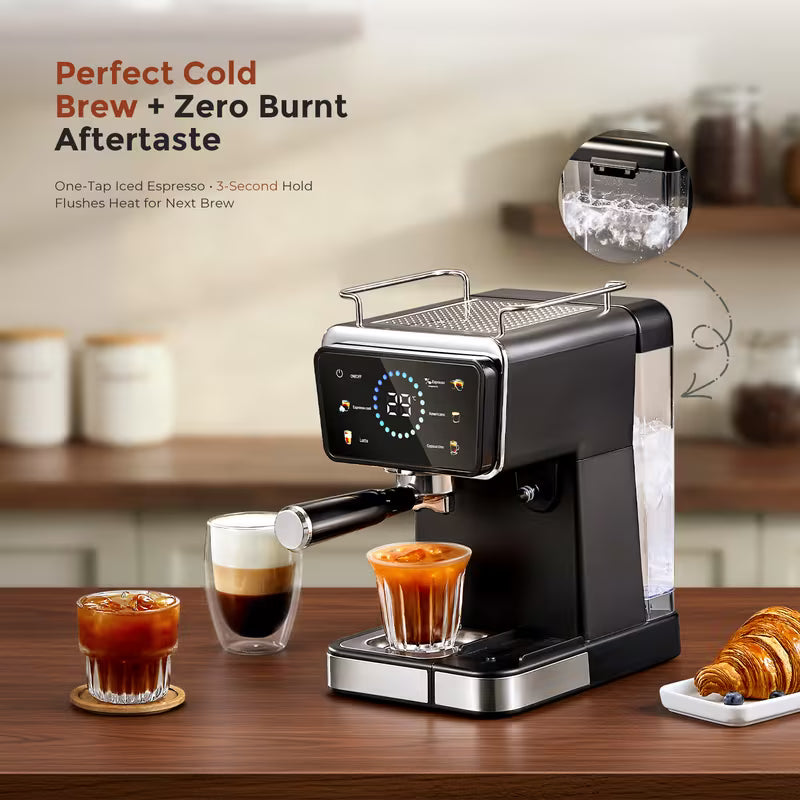 20 Bar Espresso Machine with Automatic Milk Tank & Touch Screen - Semi-Automatic Coffee Maker Suitable for Espresso, Latte, Cappuccino, Removable Water Reservoir Tank, Capacity, Timer, - for, Plug (Black)