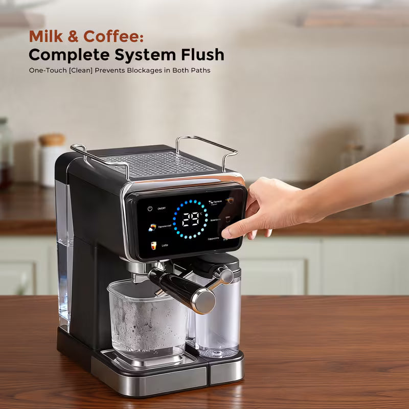 20 Bar Espresso Machine with Automatic Milk Tank & Touch Screen - Semi-Automatic Coffee Maker Suitable for Espresso, Latte, Cappuccino, Removable Water Reservoir Tank, Capacity, Timer, - for, Plug (Black)