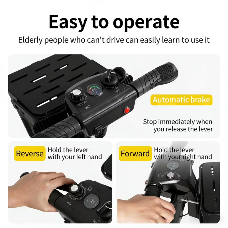 Senior Electric Mobility Scooter, Ergonomic Handle, Electromagnetic Brake, LED Light, Shopping Basket, 264.55LB Load, Safe Travel