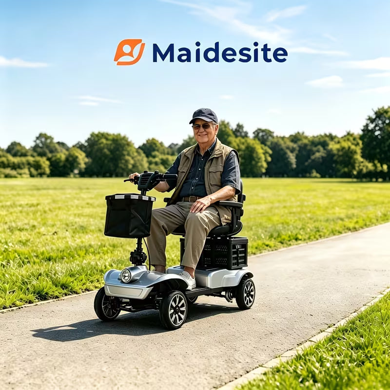 Senior Electric Mobility Scooter, Ergonomic Handle, Electromagnetic Brake, LED Light, Shopping Basket, 264.55LB Load, Safe Travel